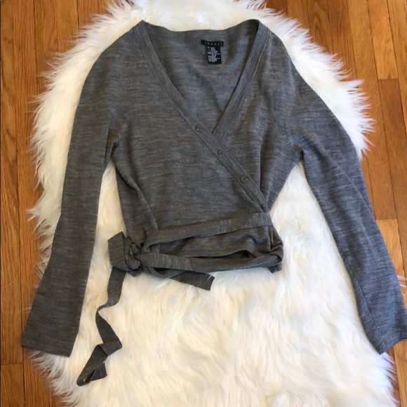 Theory Sweaters - Theory Grey Wrap Crop Sweater